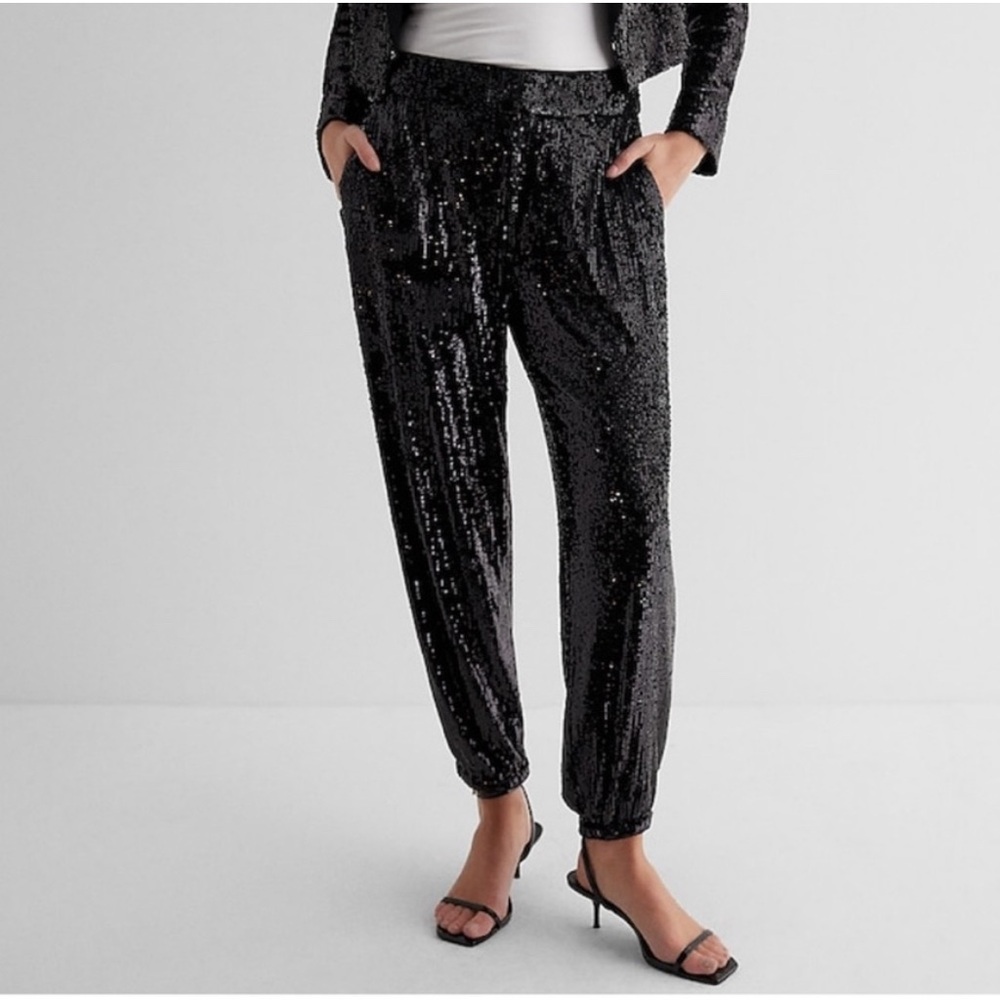 Express Sequin Joggers Black Size M NWT